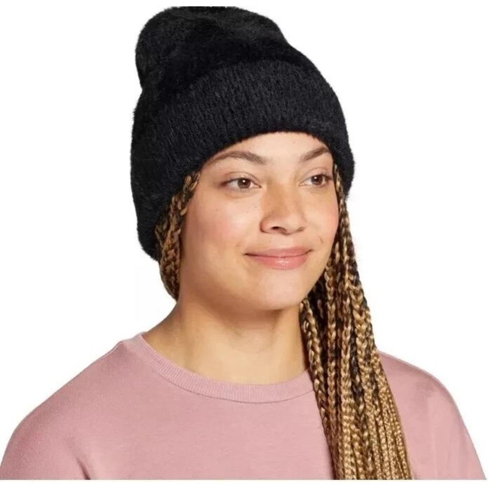 Alpine Design Women One Size Black Fuzzy Rib Beanie Hat Winter Warm‎ NWT